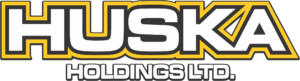 The Huska Holdings Logo which reads Huska Holdings LTD. with white letters that have a yellow and dark grey border.